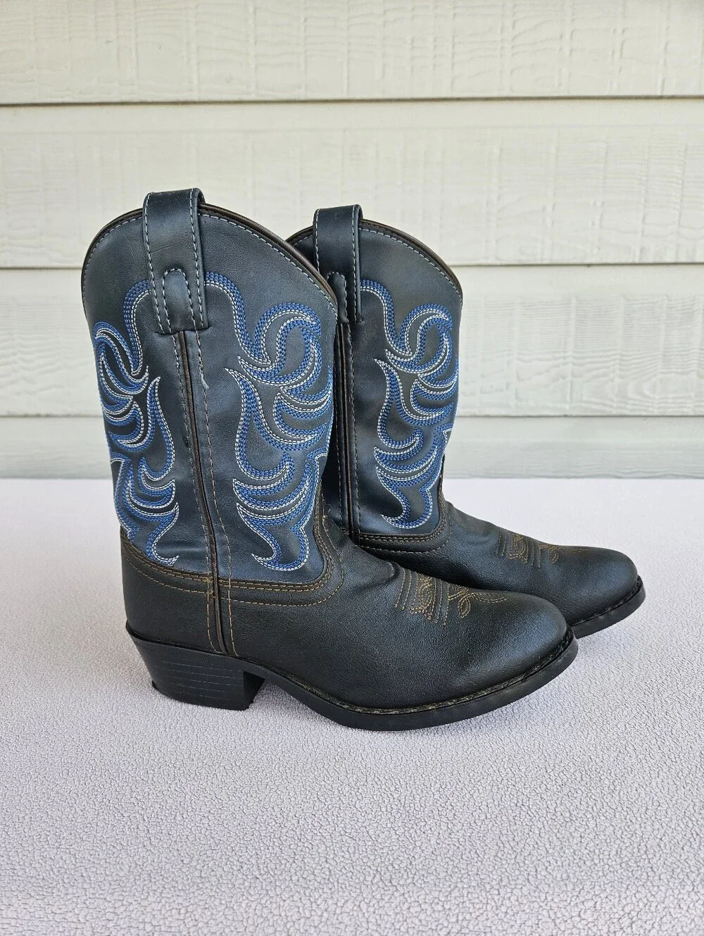 Smoky Mountain Monterey Western Cowboy Boots Youth SZ 2 Black Blue Pointed Toe